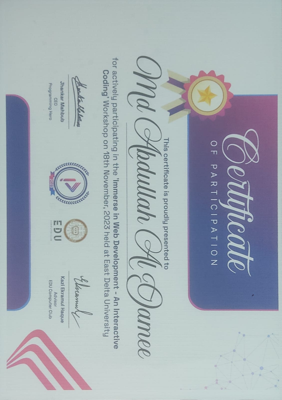 Programming Hero Web Development Certificate