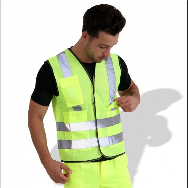 Picture of KF007 Fluorescent Fabric Reflective Vest With Pocket