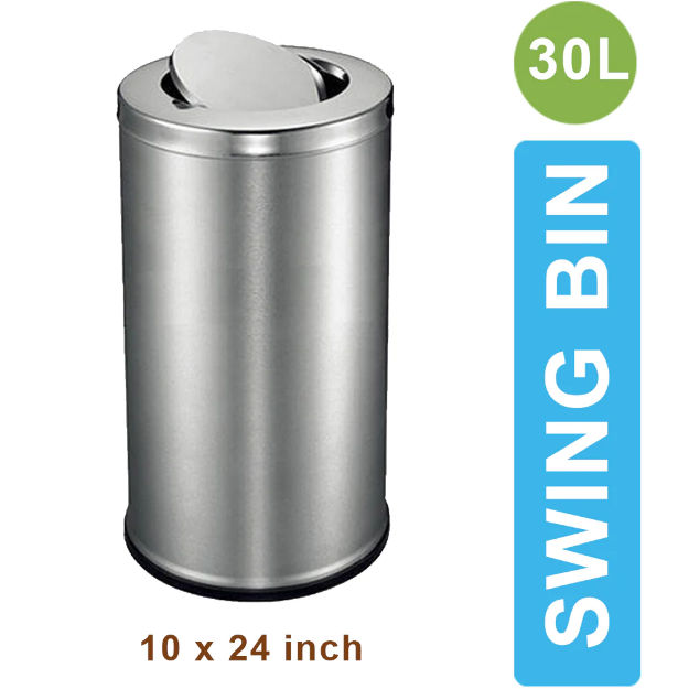Picture of Swing 30Litre Top Round Stainless Steel Kitchen Paper Waste Garbage Dustbin