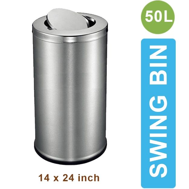 Swing 50Litre Top Round Stainless Steel Kitchen Paper Waste Garbage Dustbin