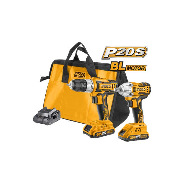 Ingco CKLI2007 Lithium Ion Cordless 20V Battery Drill With Impact Wrench Combo Kit