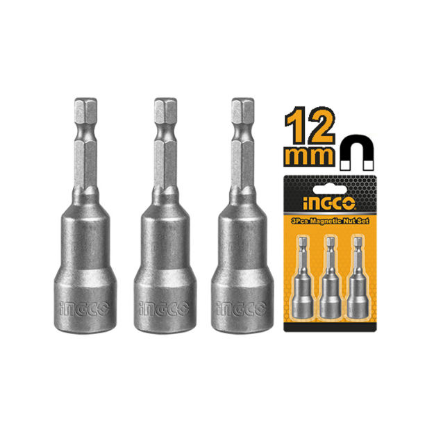 Ingco AMN1231 3 Pcs 50BV30 12mm Nut Driver Magnetic Impact Socket Set