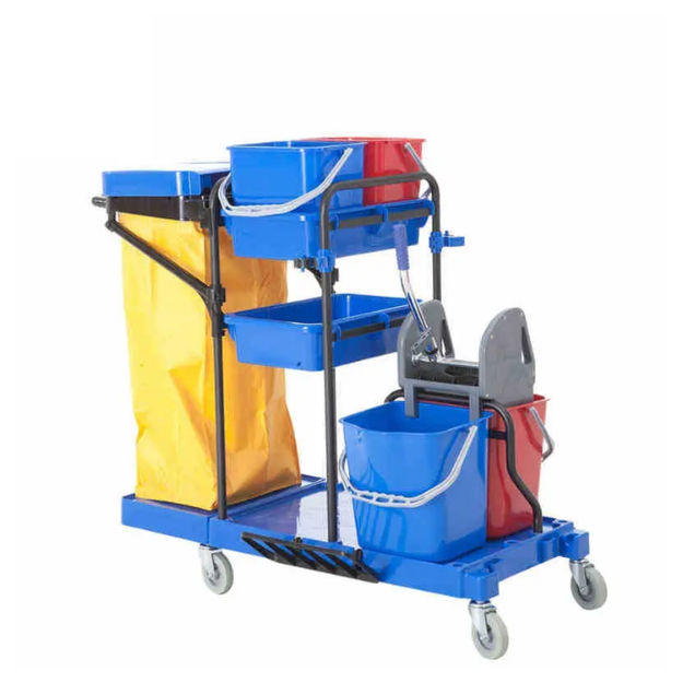 Heavy Duty 8173 Multi-function Commercial Cleaning Trolley with Wringer and Buckets