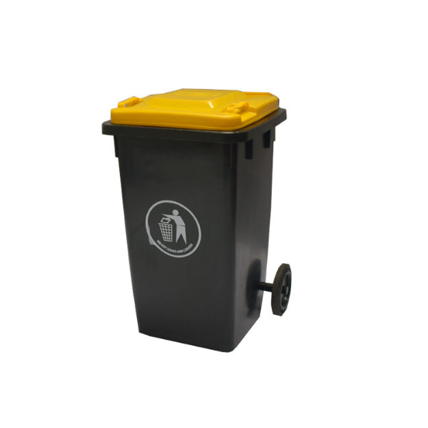 Industrial ALB-05 120Litre Plastic Black & Yellow Large Garbage Dustbin With Wheel