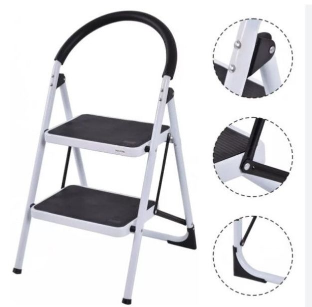 High Quality White Carbon Steel Folding Step Ladder with Anti Slip Rubber Pads