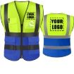 Reflective Safety Vest Yellow Blue Breathable Mesh Jacket with Zipper and Multiple Pockets