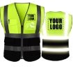 Reflective Safety Vest Yellow Black Mesh Jacket Breathable with Zipper and Multiple Pockets