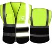 Reflective Safety Vest Yellow Black Mesh Jacket Breathable with Zipper and Multiple Pockets