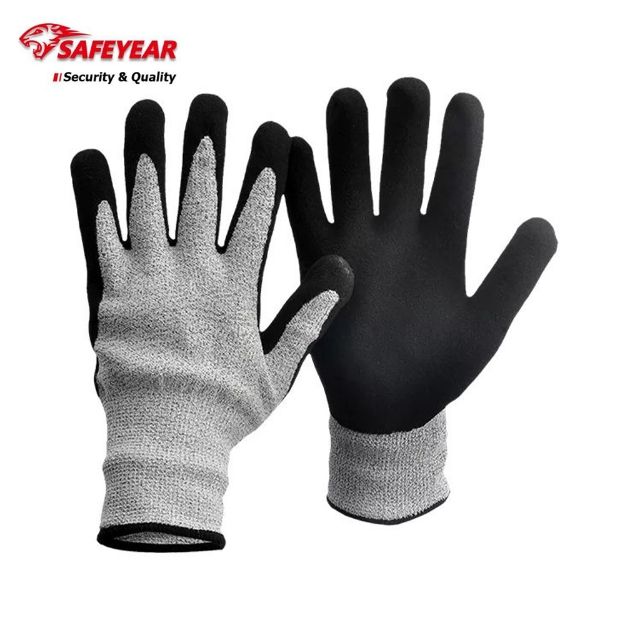 Safeyear HDPNFM Heavy Duty Cut Resistant Level 5 Nitrile Coated Safety Work Gloves		