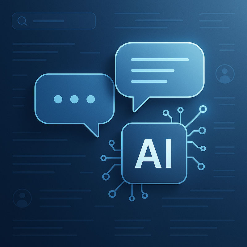 Imagen de portada que representa la inteligencia artificial y la comunicación a través de chatbots.