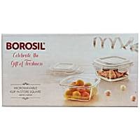 Borosil Klip N Store Square Glass Container - Set of 2