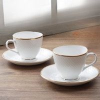 Femora Ceramic Gold Line Cup & Saucer Set (200 ml) - Set of 2