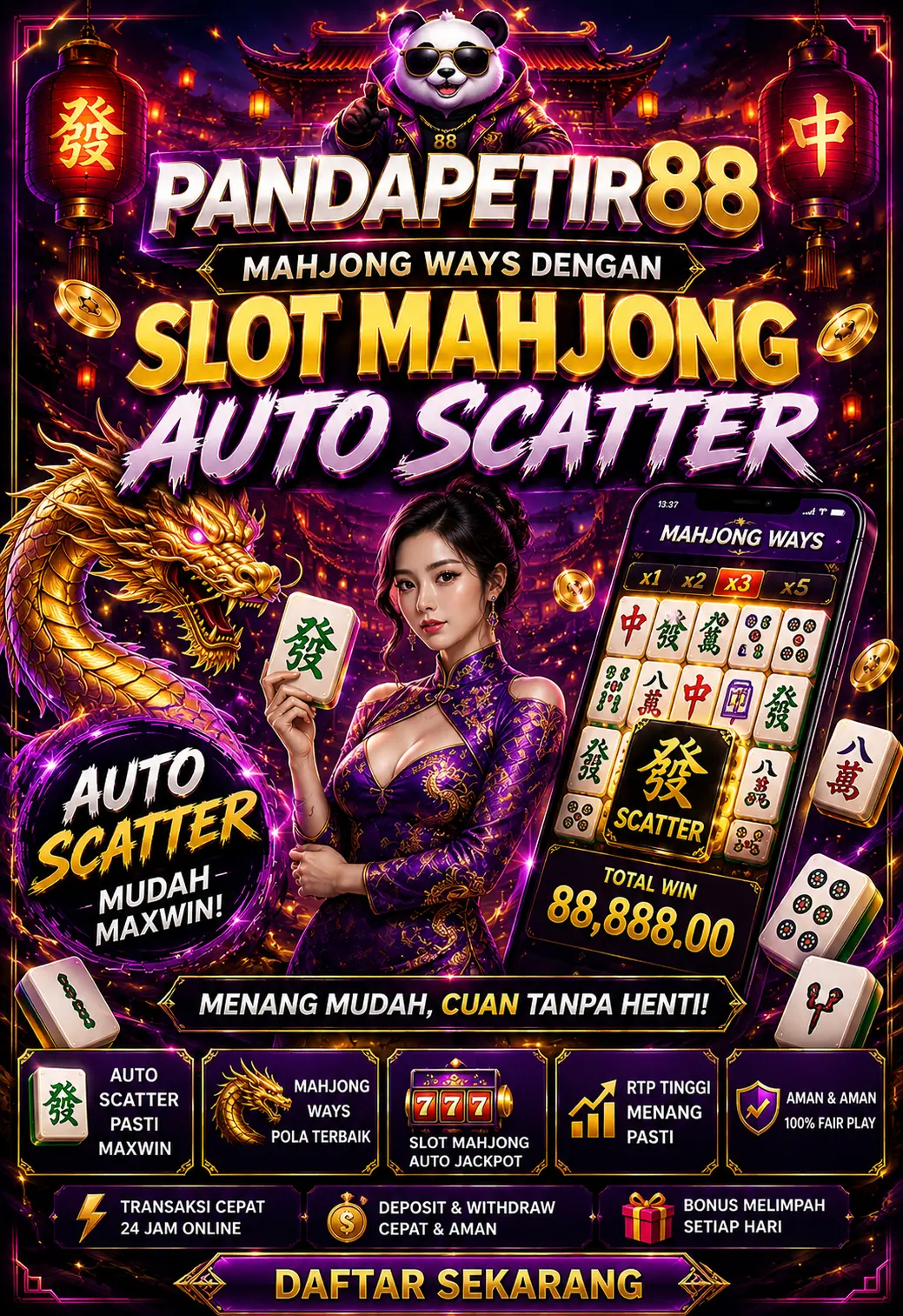 PANDAPETIR88 : Mahjong Ways dengan Slot Mahjong Auto Scatter