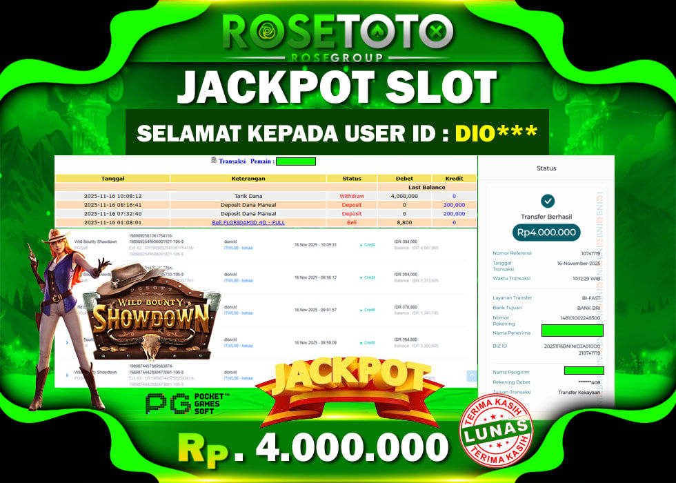 ROSETOTO JACKPOT SLOT WILD BOUNTY SHOWDOWN Rp4.000.000.,- LUNAS
