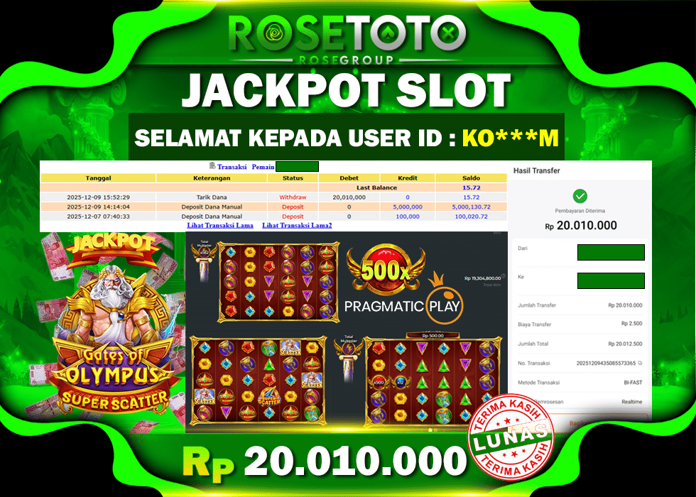 ROSETOTO JACKPOT SLOT GATES OF OLYMPUS SUPER SCATTER Rp.20.010.000.,- LUNAS