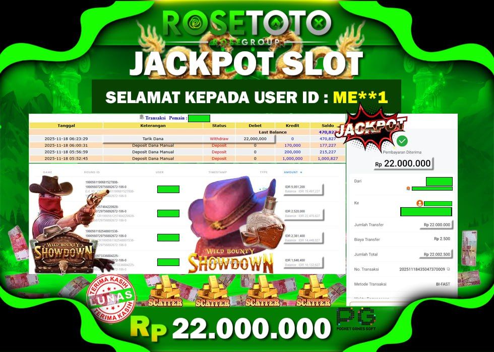 ROSETOTO JACKPOT SLOT WILD BOUNTY SHOWDOWN Rp22.000.000.,- LUNAS