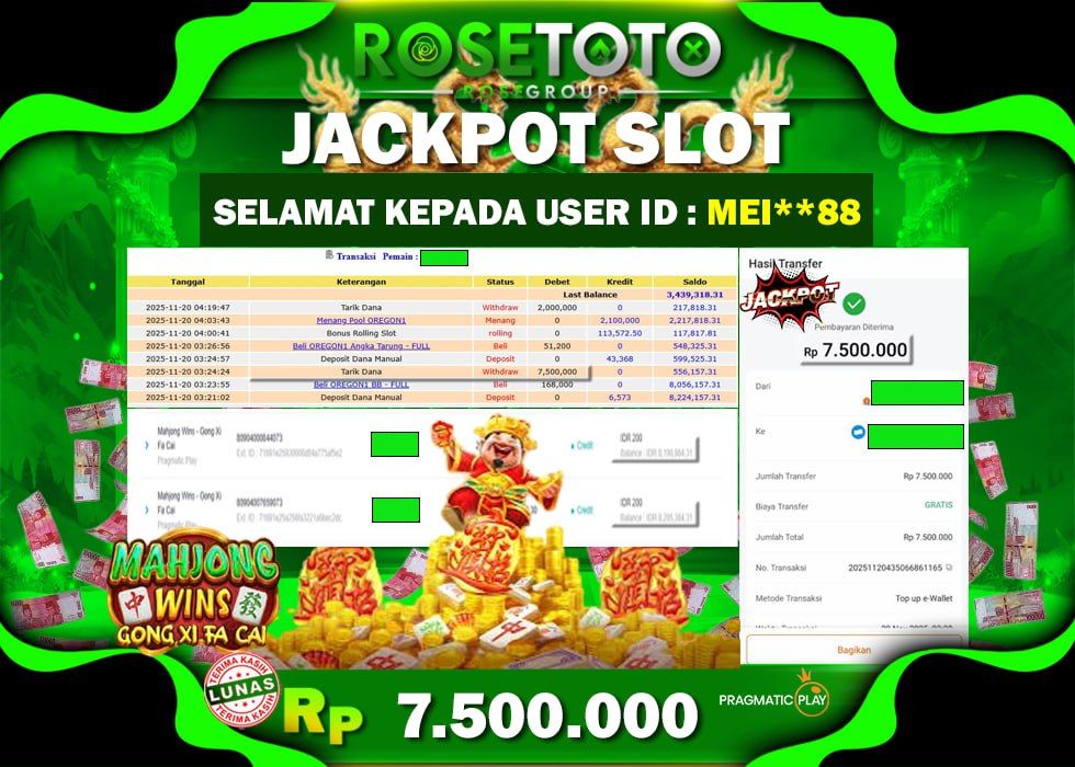 ROSETOTO JACKPOT SLOT MAHJONG WAYS GONG XI FA CAI Rp.7.500.000.,- LUNAS