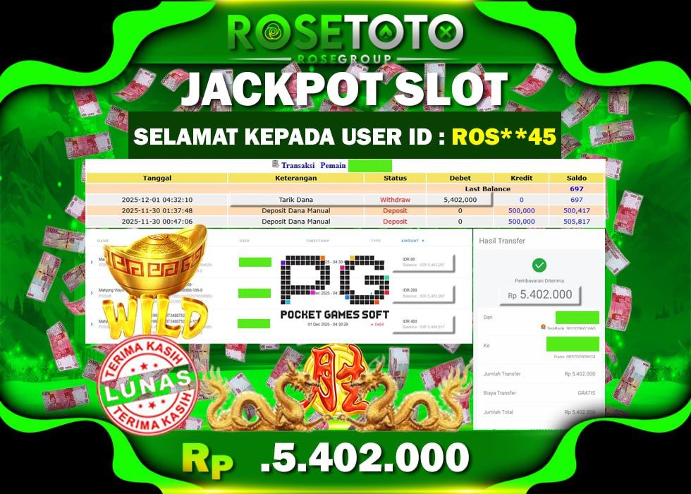 ROSETOTO JACKPOT SLOT MAHJONG WAYS Rp.5.402.000.,- LUNAS
