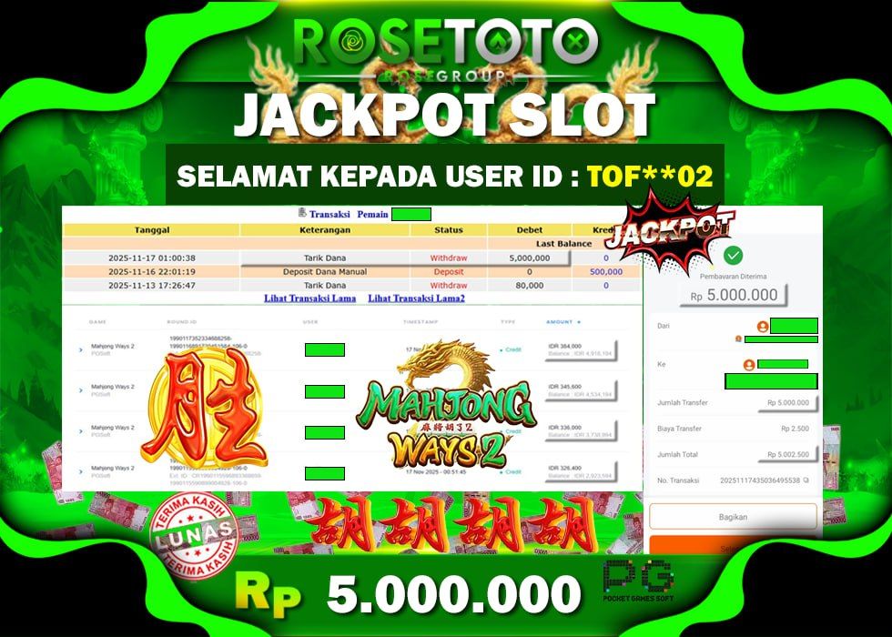 ROSETOTO JACKPOT SLOT MAHJONG WAYS 2 Rp5.000.000.,- LUNAS