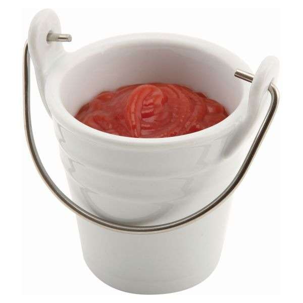 Genware Ceramic Bucket W/ St/St Handle 6.5cm Dia QTY:6