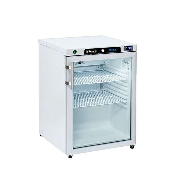 Blizzard Glass Door White Under Counter Refrigerator 170L