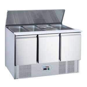3 Door Compact Prep Fridge with cutting board 368L