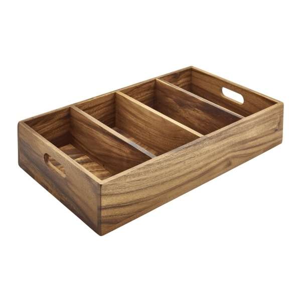 WDCT-4 Acacia Wood 4 Compartment Cutlery Tray