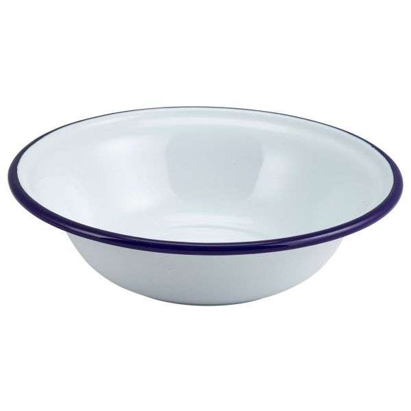 Enamel Bowl White with Blue Rim 16cm/6.25″ QTY: 1