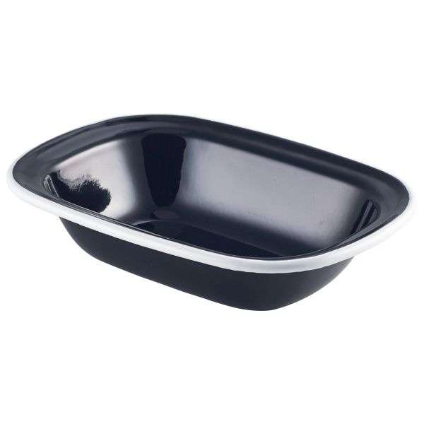 Enamel Pie Dish Black with White Rim 18cm QTY:12