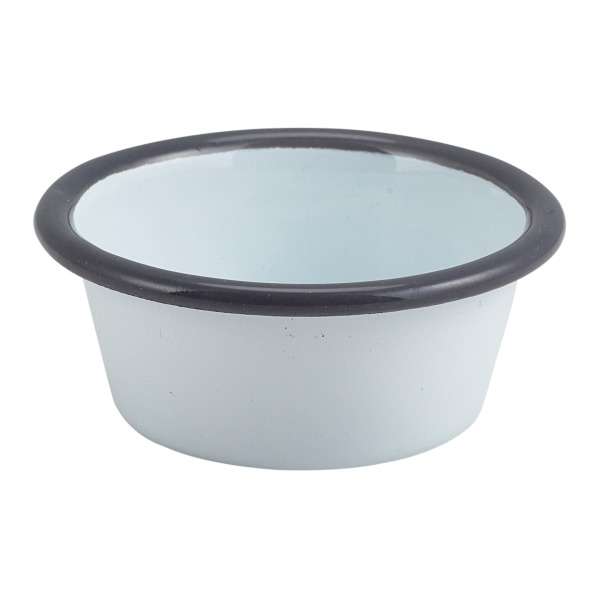 Enamel Ramekin White with Grey Rim 8cm Dia 90ml/3.2oz QTY:12