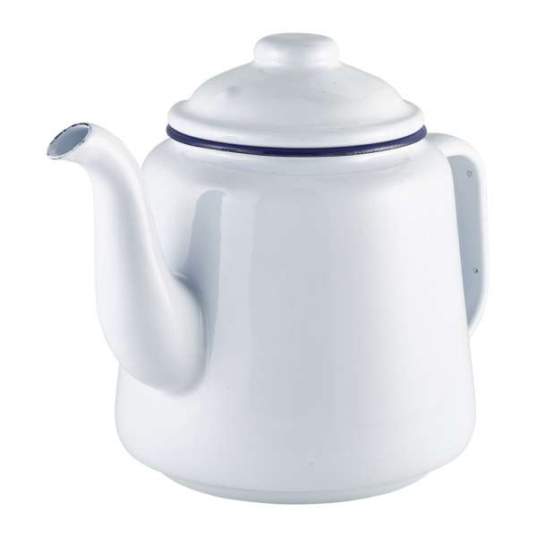 Enamel Teapot White with Blue Rim 1L QTY: 1