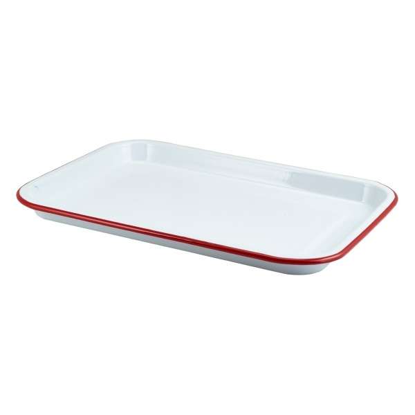 942933WHR Enamel Serving Tray White with Red Rim 33.5×23.5×2.2cm QTY: 1