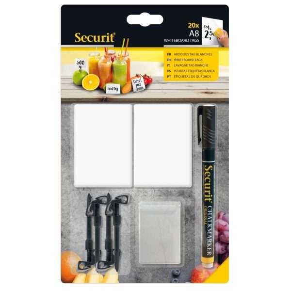 20 White Chalk Board Tags A8 + 1 Black Chalkmarker