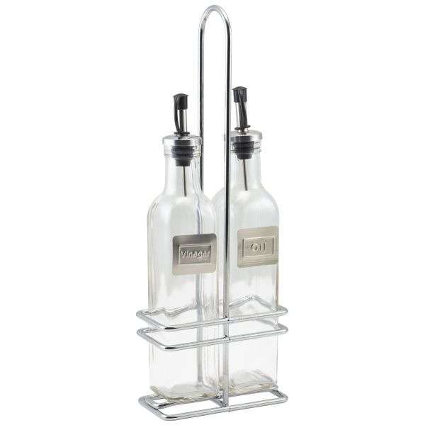 Square Glass Oil & Vinegar With Chrome Stand qty:1
