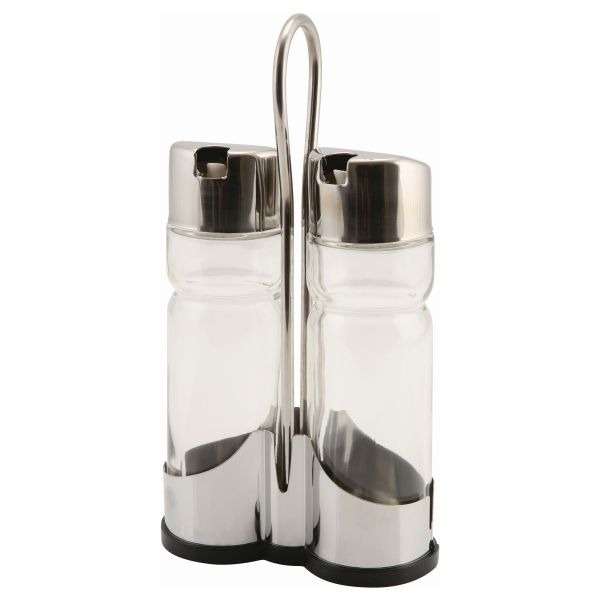 Genware Oil & Vinegar Set With Stand qty:1