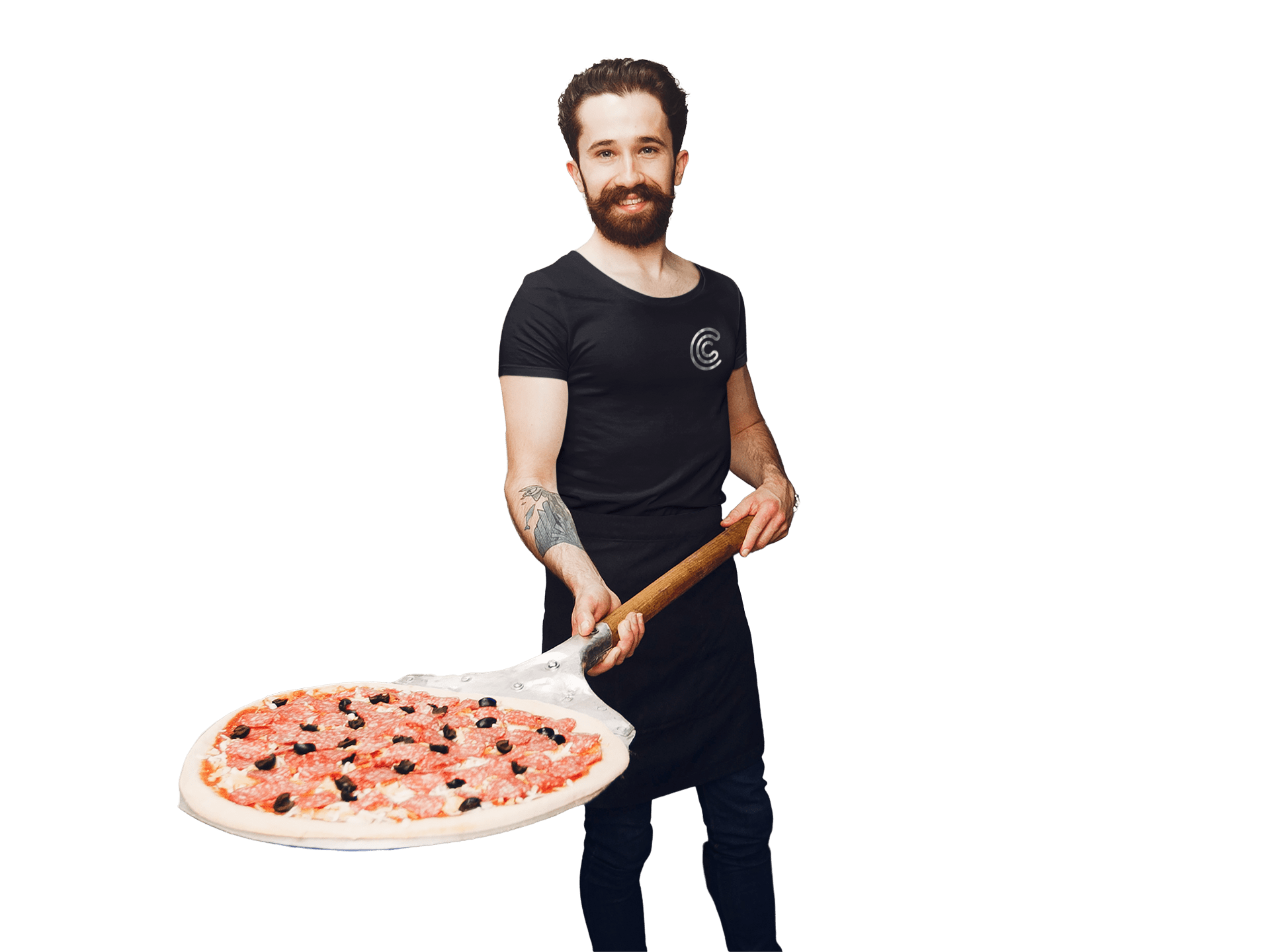 transparent t shirt mockup of a bearded man baking a pizza 42693 r el2