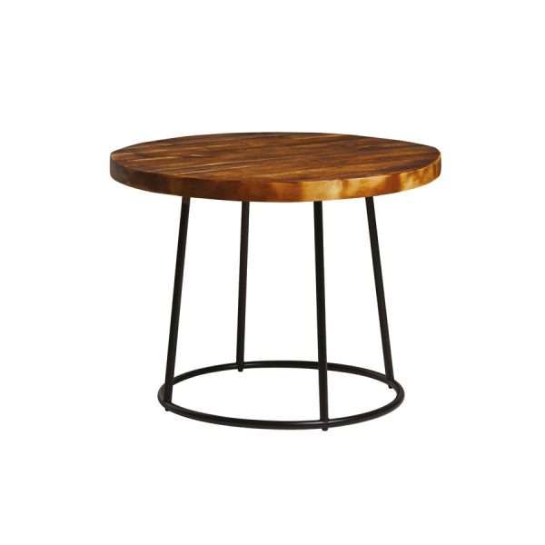 Max Coffee Table – Black Base – Rustic Solid Wood Top 600Dia