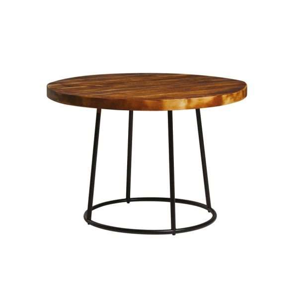 Max Coffee Table – Black Base – Rustic Solid Wood Top 750Dia