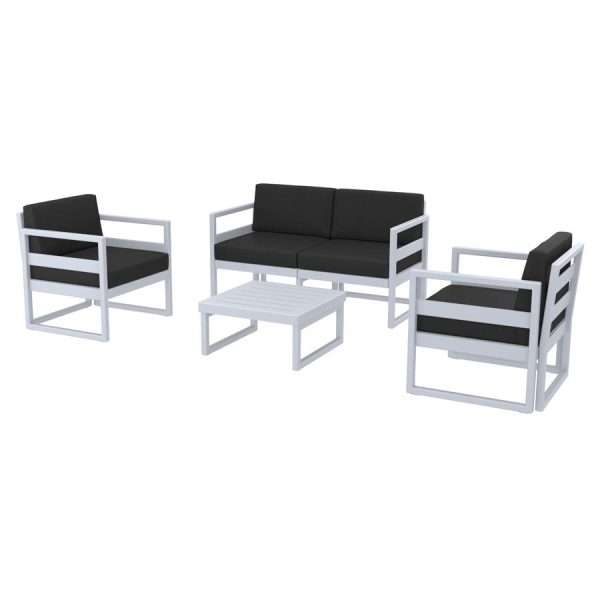 Mykonos Lounge Set Silver Grey Black Cushions