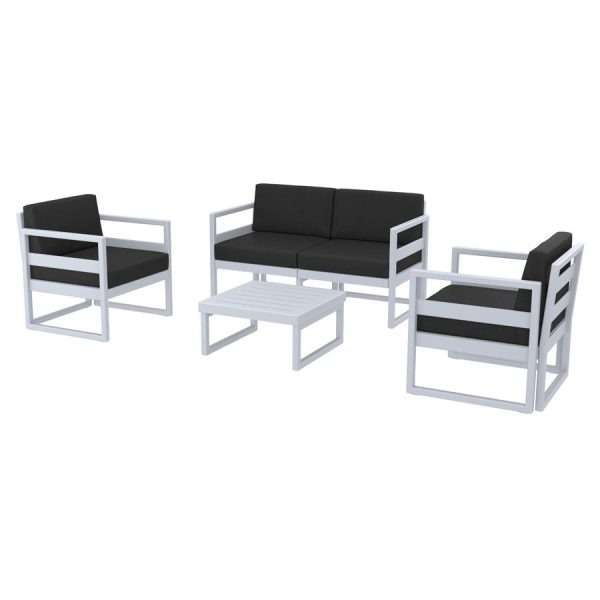 Mykonos Lounge Set – Silver Grey – With Black  Cushions