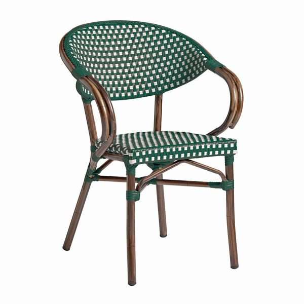 Panda Stacking Arm Chair – White & Green Weave