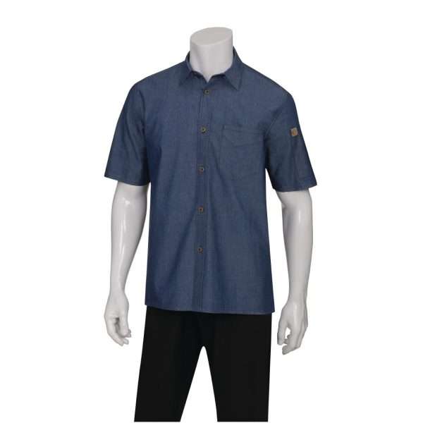 Chef Works Detroit Unisex Denim Shirt Short Sleeve Blue XL