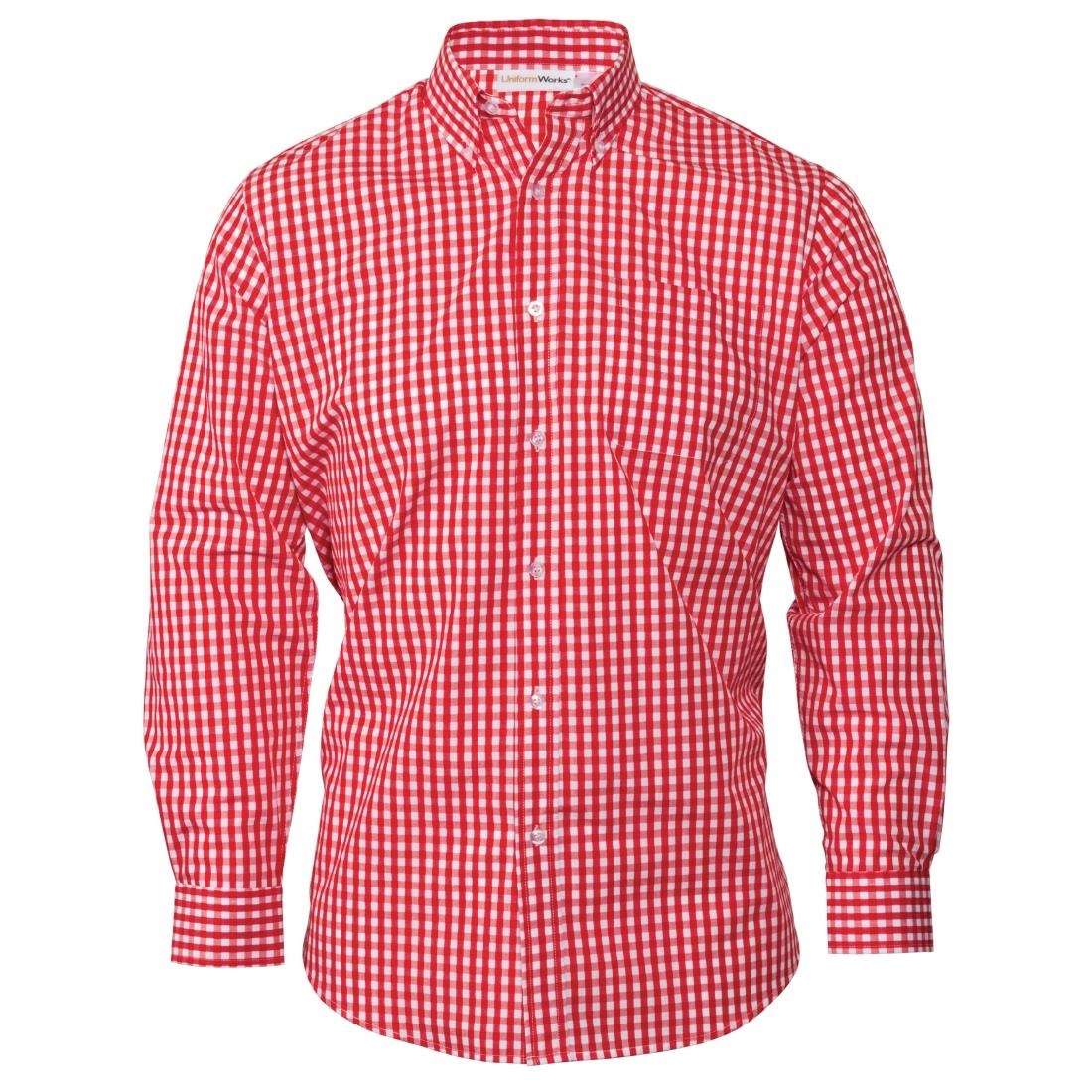 b218_5574 Chef Works Mens Gingham Shirt Red 2XL