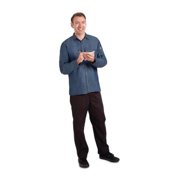 Chef Works Urban Detroit Long Sleeve Denim Shirt Blue L