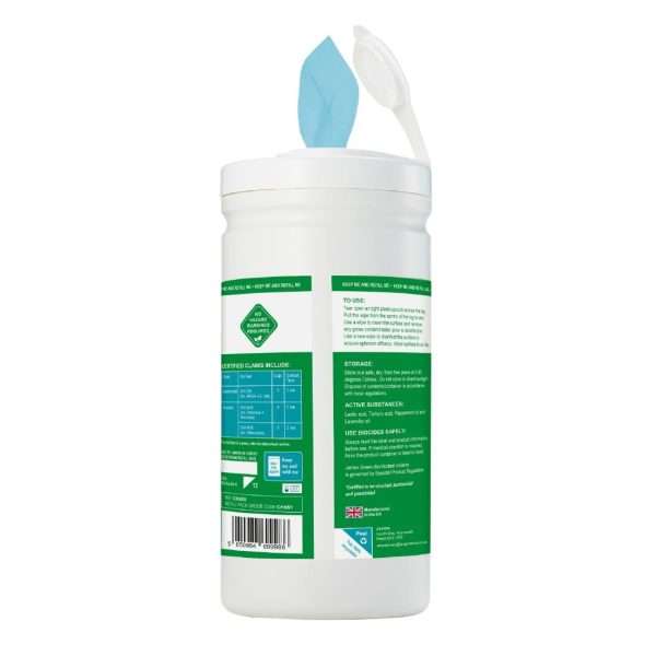 Jantex Green RTU Surface Sanitiser Wipes Starter Tub 200mm (Pack of 200)