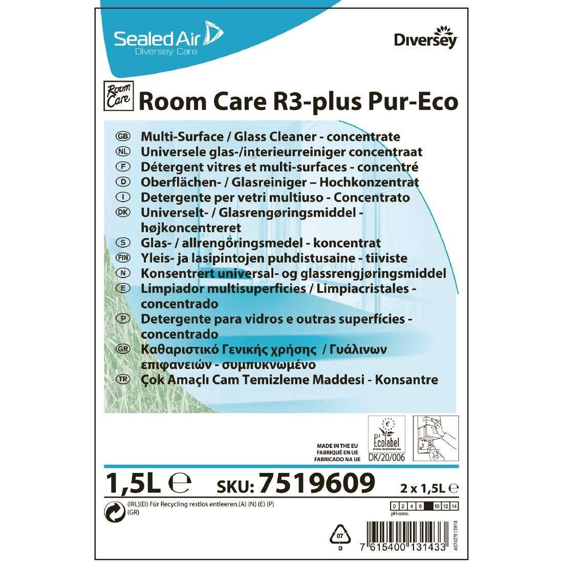 fa267_label Room Care R3-plus Pur-Eco Glass and Multi-Surface Cleaner Concentrate 1.5Ltr