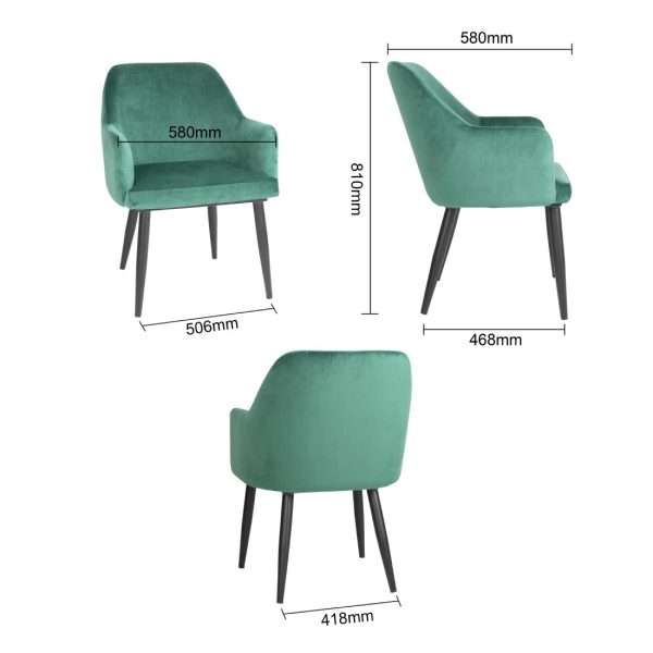 Bolero Lia Velvet Set of 2 Chairs – Dark Green