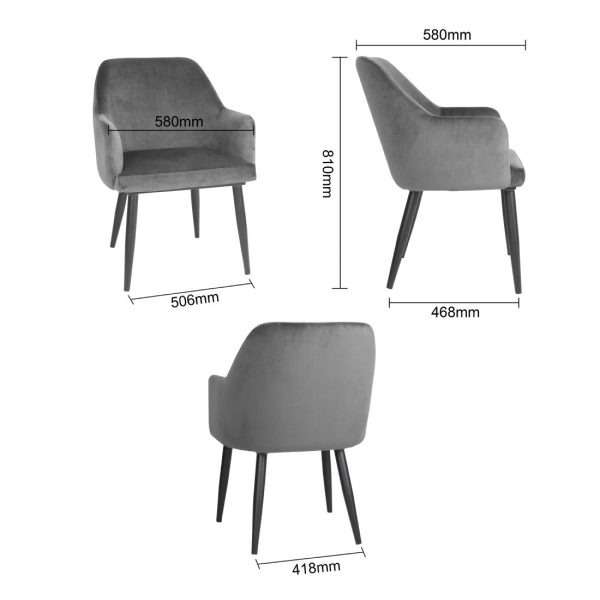 Bolero Lia Velvet Set of 2 Chairs – Grey