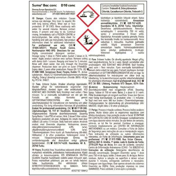 Suma Bac D10 Cleaner and Disinfectant Super Concentrate 1.5Ltr
