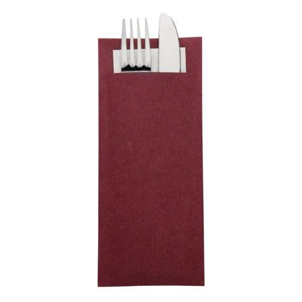 Europochette Burgundy Cutlery Pouch with White Napkin (Pack of 500)